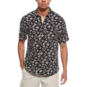 Vince Mens Firework Floral Classic Fit Linen-Blend Shirt, Black